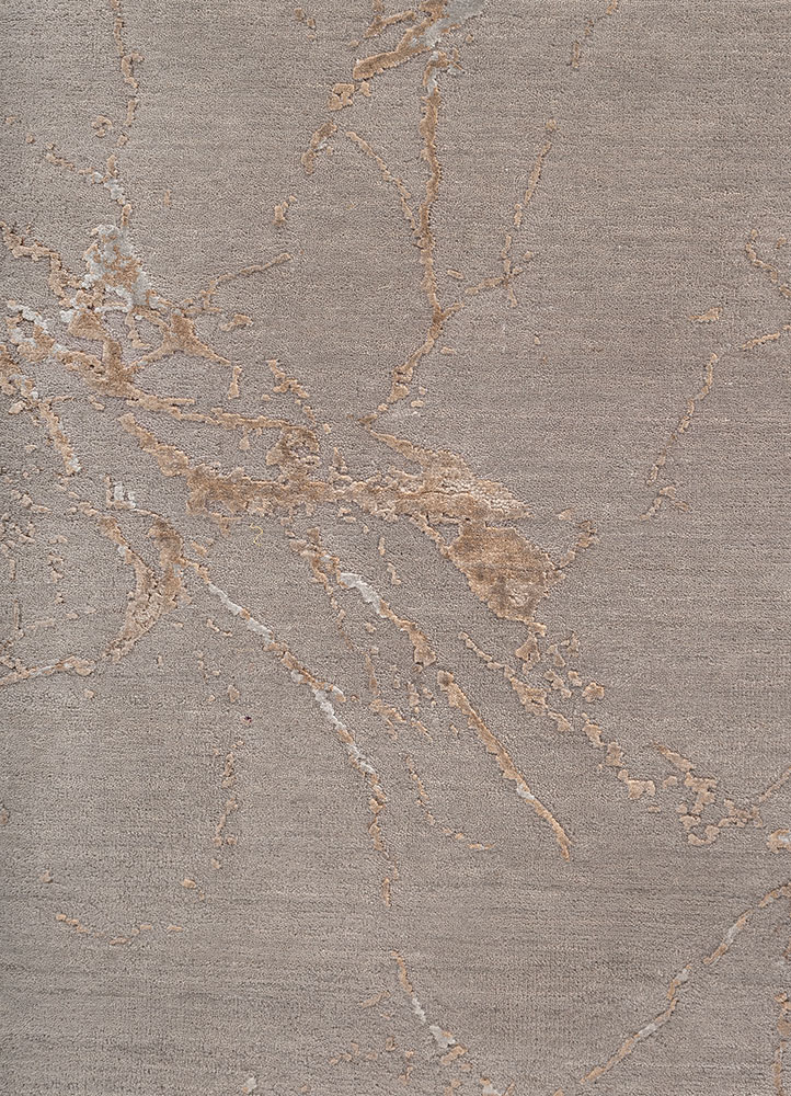 urban pause by kavi grey and black wool and bamboo silk hand knotted Rug - CloseUp