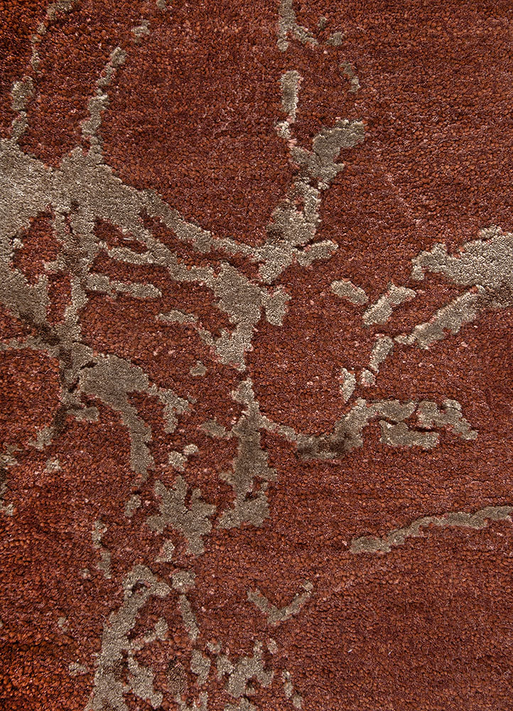 urban pause by kavi red and orange wool and bamboo silk hand knotted Rug - CloseUp