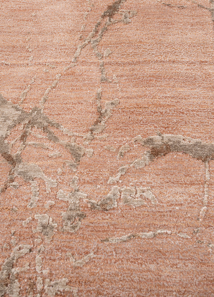 urban pause by kavi red and orange wool and bamboo silk hand knotted Rug - CloseUp