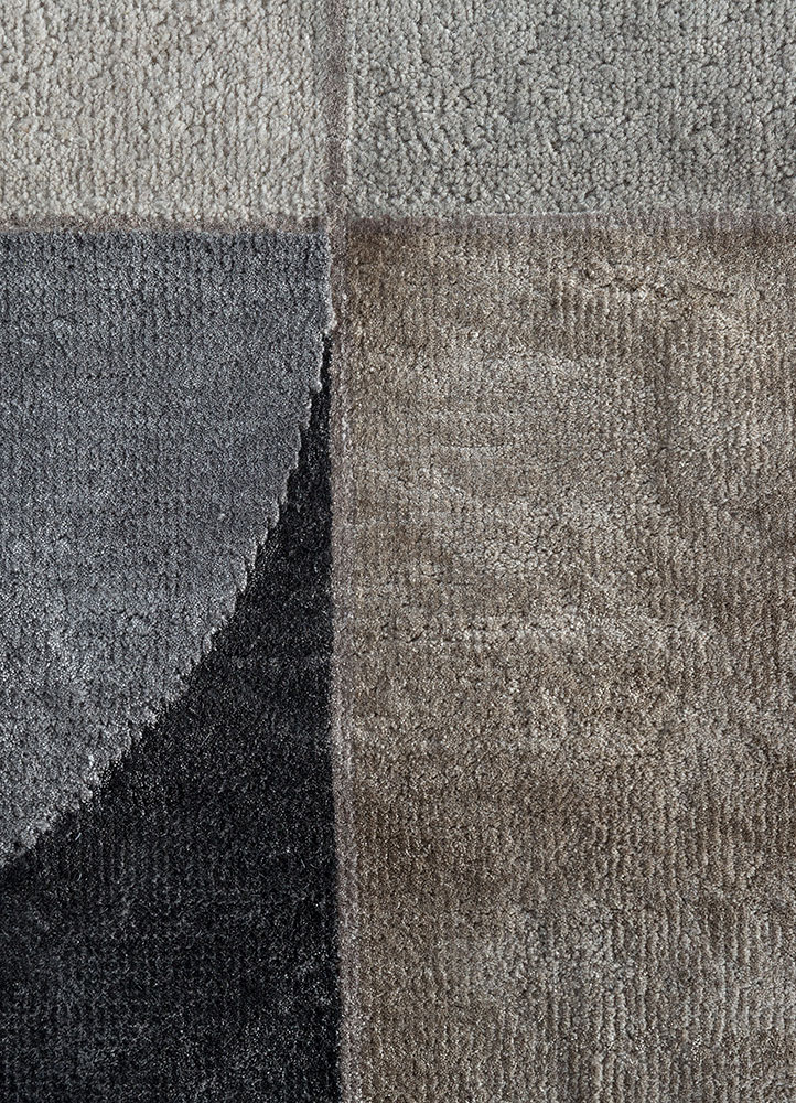 chaos theory by kavi grey and black wool and bamboo silk hand knotted Rug - CloseUp