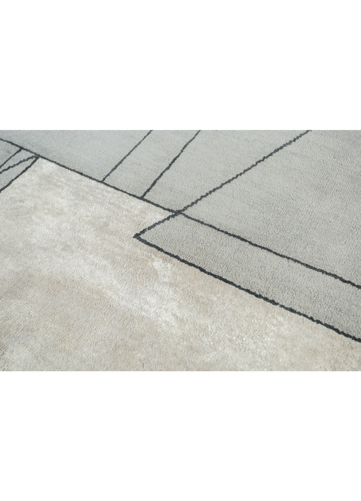 aakar by kavi grey and black wool and bamboo silk hand knotted Rug - CloseUp