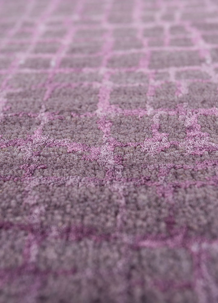 project error by kavi pink and purple wool and bamboo silk hand knotted Rug - CloseUp