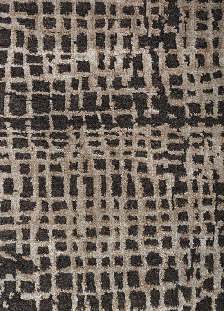 project error by kavi beige and brown wool and bamboo silk hand knotted Rug - CloseUp