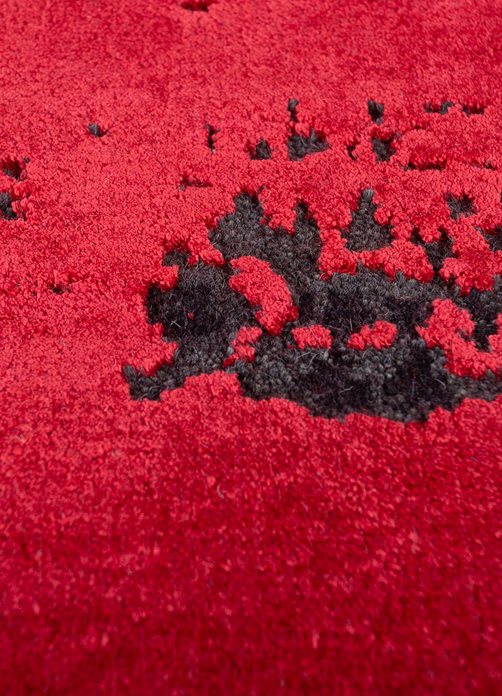 chaos theory by kavi red and orange wool and bamboo silk hand knotted Rug - CloseUp