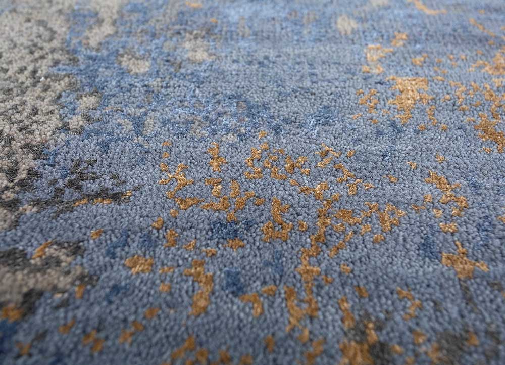 chaos theory by kavi blue wool and bamboo silk hand knotted Rug - CloseUp