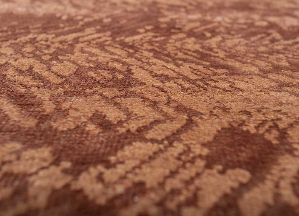 urban pause by kavi red and orange wool and bamboo silk hand knotted Rug - CloseUp