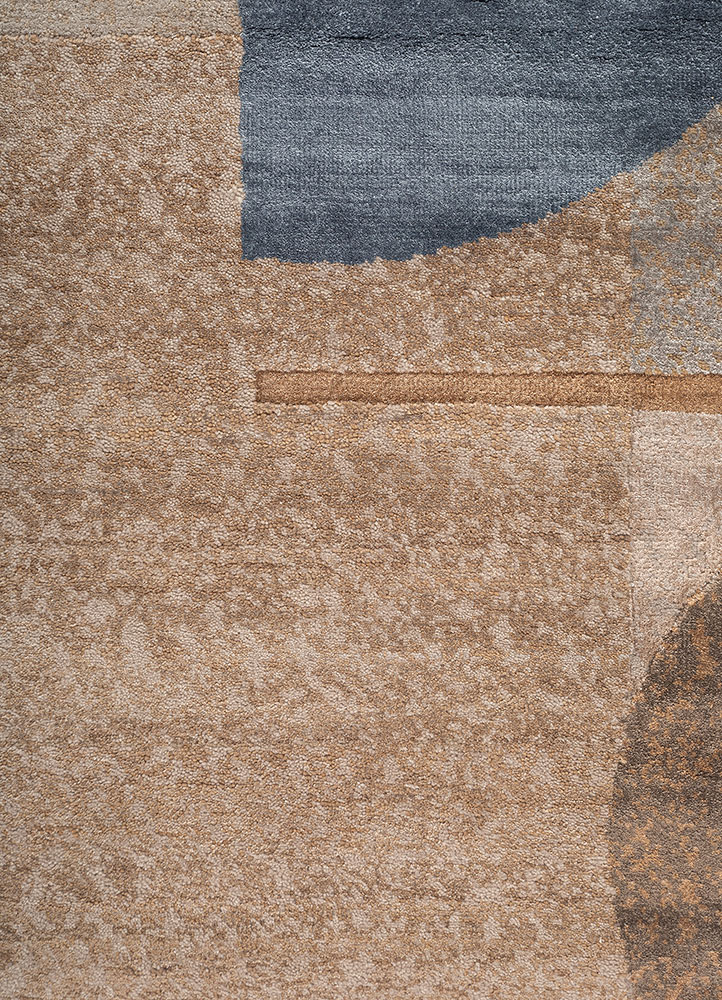aakar by kavi beige and brown wool and bamboo silk hand knotted Rug - CloseUp