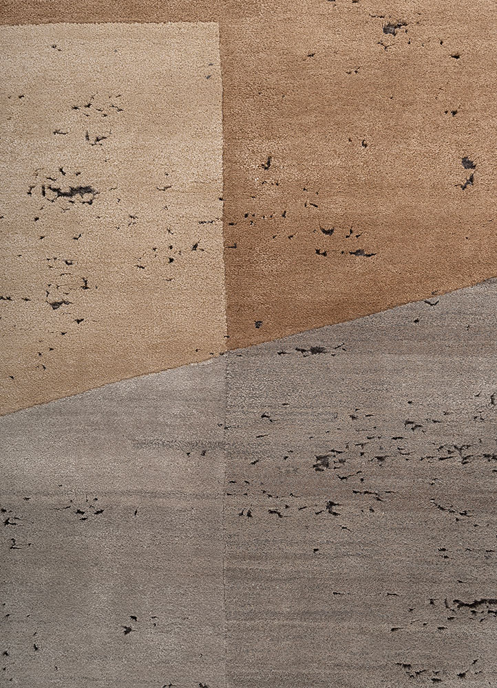 unfold by kavi beige and brown wool and bamboo silk hand knotted Rug - CloseUp