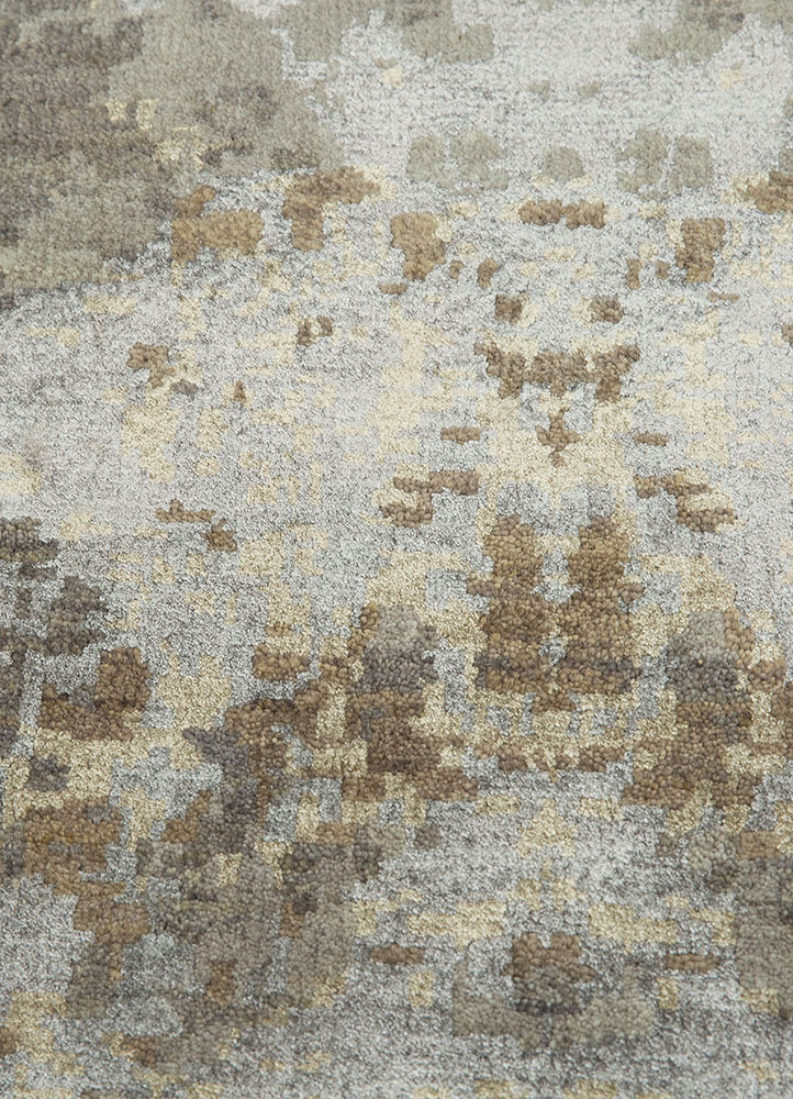 chaos theory by kavi grey and black wool and bamboo silk hand knotted Rug - CloseUp