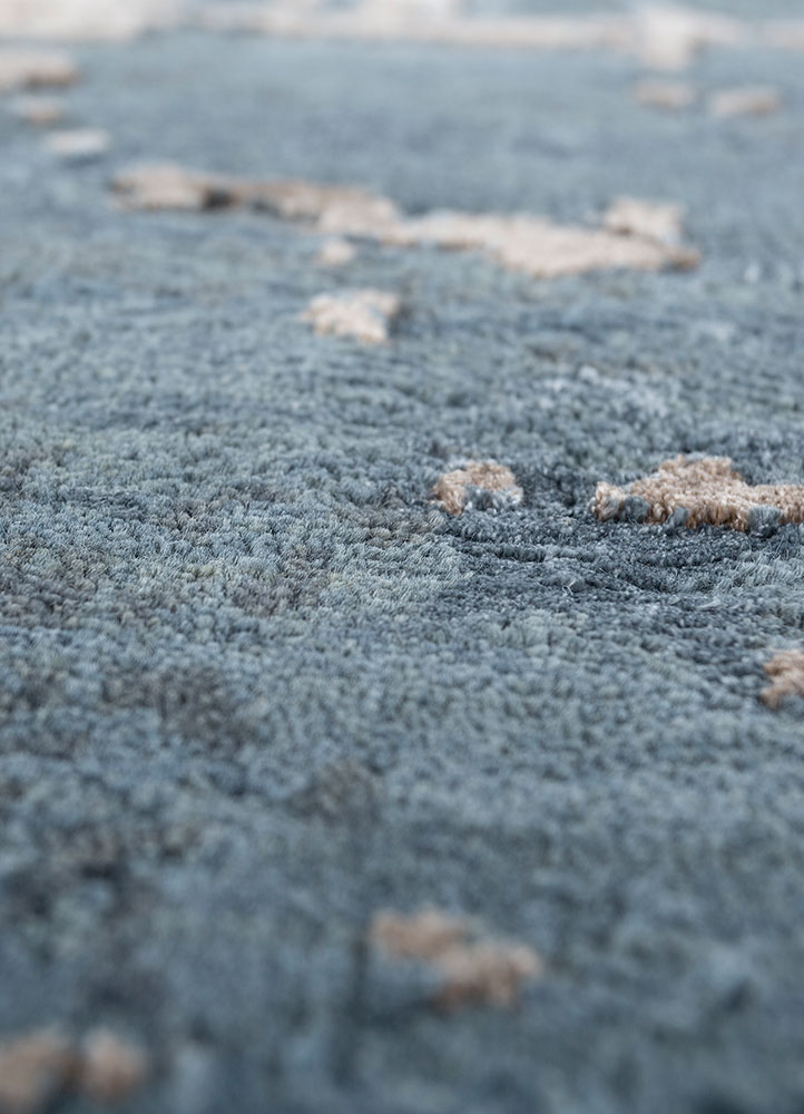 chaos theory by kavi blue wool and bamboo silk hand knotted Rug - CloseUp