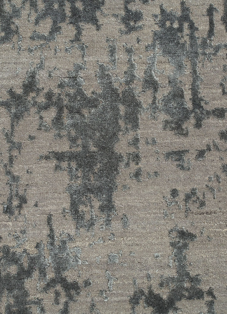 chaos theory by kavi grey and black wool and bamboo silk hand knotted Rug - CloseUp