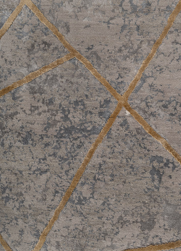 chaos theory by kavi grey and black wool and bamboo silk hand knotted Rug - CloseUp