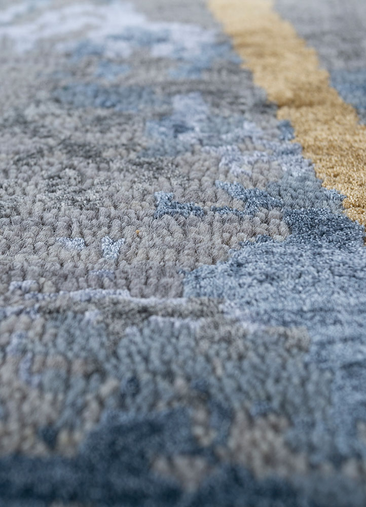 chaos theory by kavi blue wool and bamboo silk hand knotted Rug - CloseUp