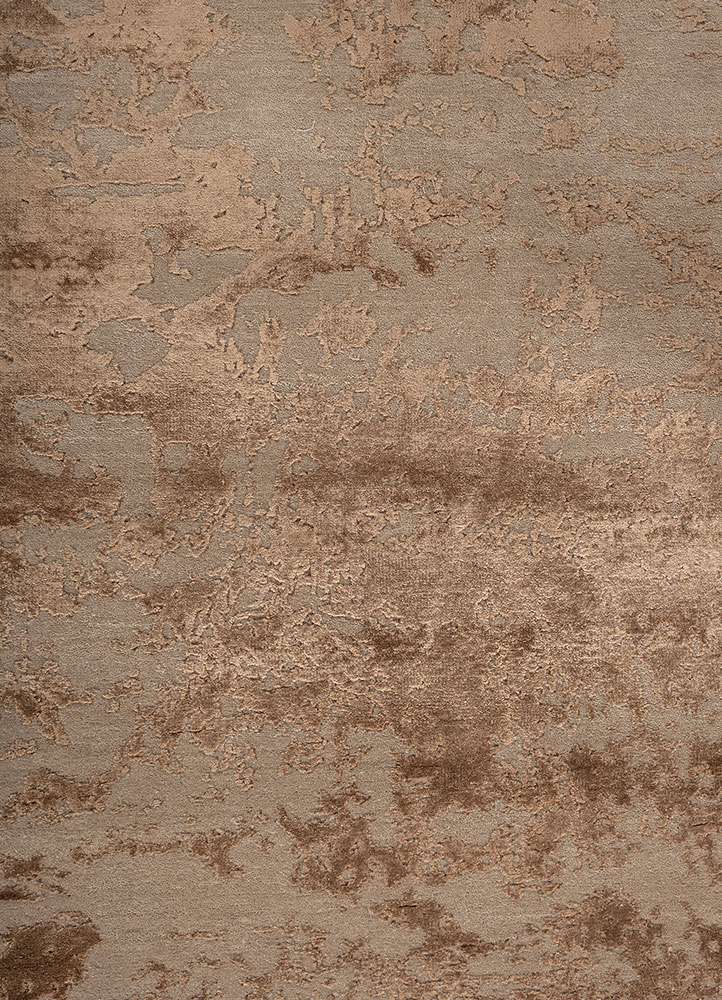 project error by kavi beige and brown wool and bamboo silk hand knotted Rug - CloseUp