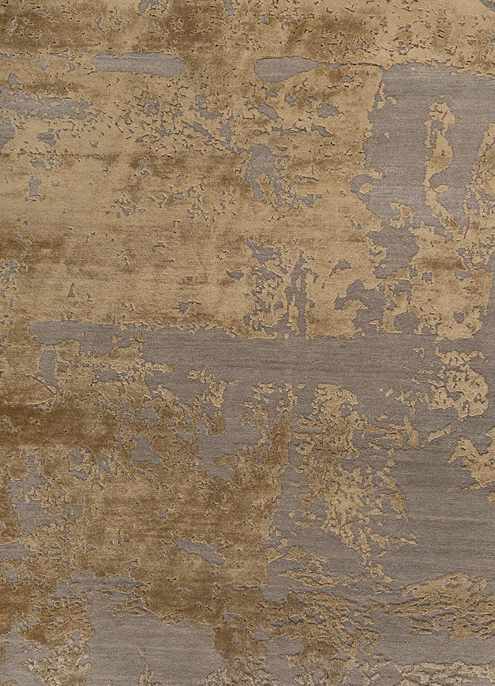 project error by kavi beige and brown wool and bamboo silk hand knotted Rug - CloseUp