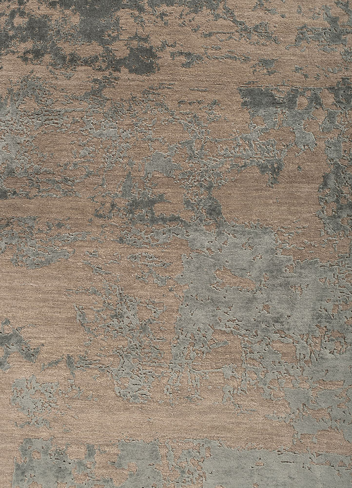 project error by kavi beige and brown wool and bamboo silk hand knotted Rug - CloseUp
