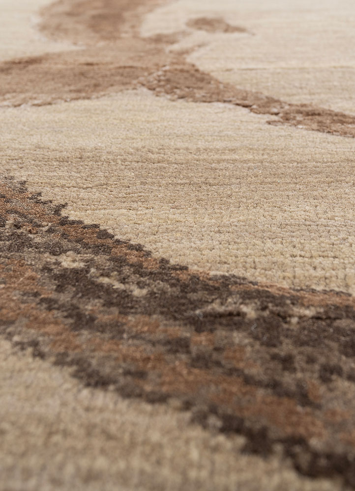 free verse by kavi beige and brown wool and bamboo silk hand knotted Rug - CloseUp