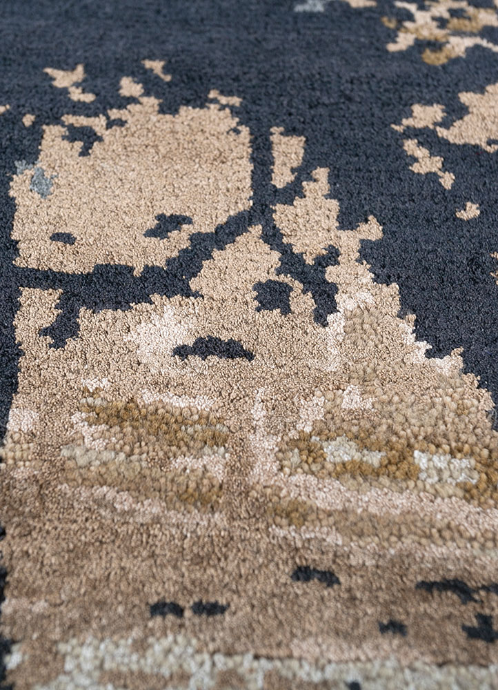 chaos theory by kavi blue wool and bamboo silk hand knotted Rug - CloseUp