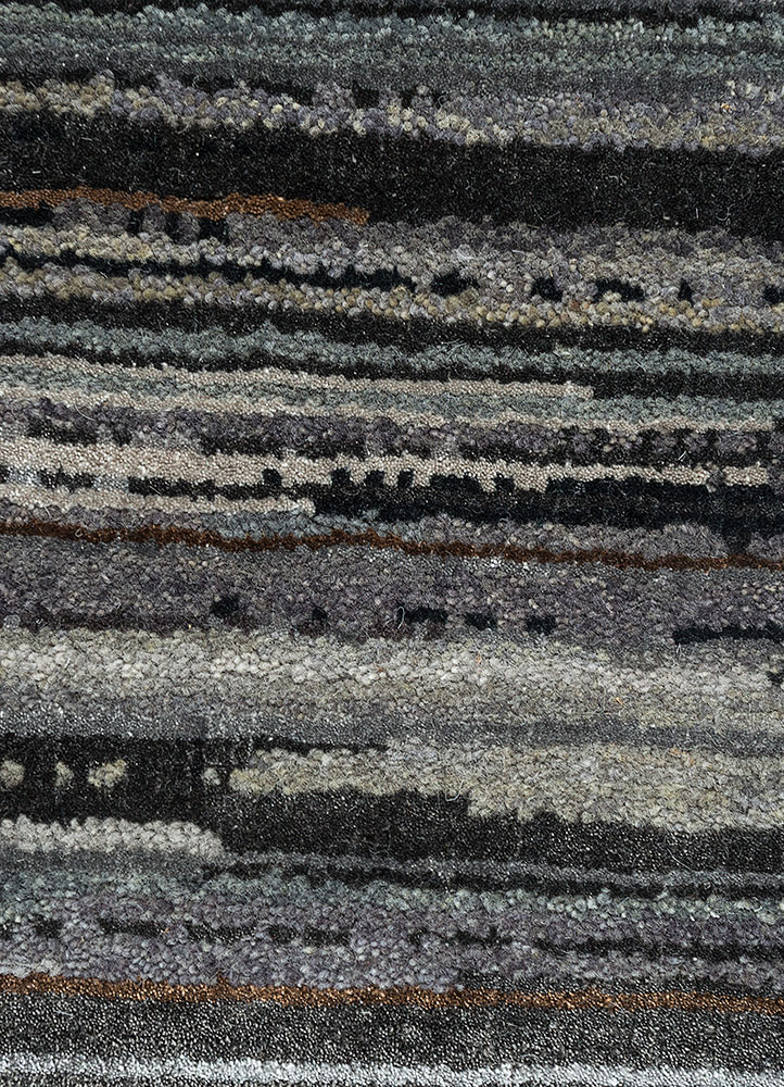 chaos theory by kavi grey and black wool and bamboo silk hand knotted Rug - CloseUp
