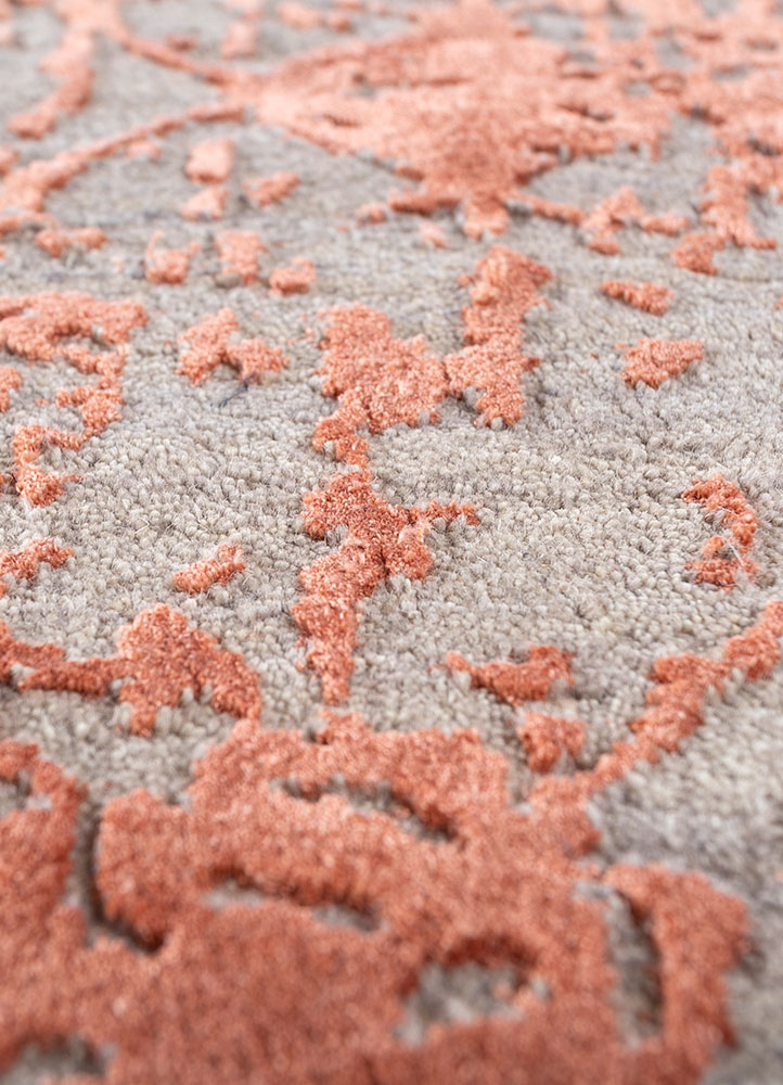 chaos theory by kavi red and orange wool and bamboo silk hand knotted Rug - CloseUp