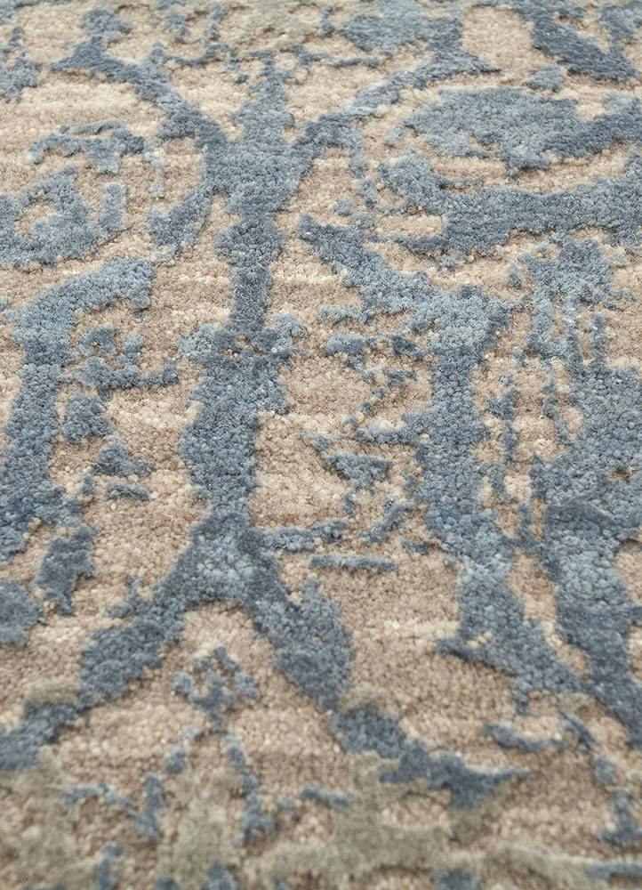 chaos theory by kavi beige and brown wool and bamboo silk hand knotted Rug - CloseUp