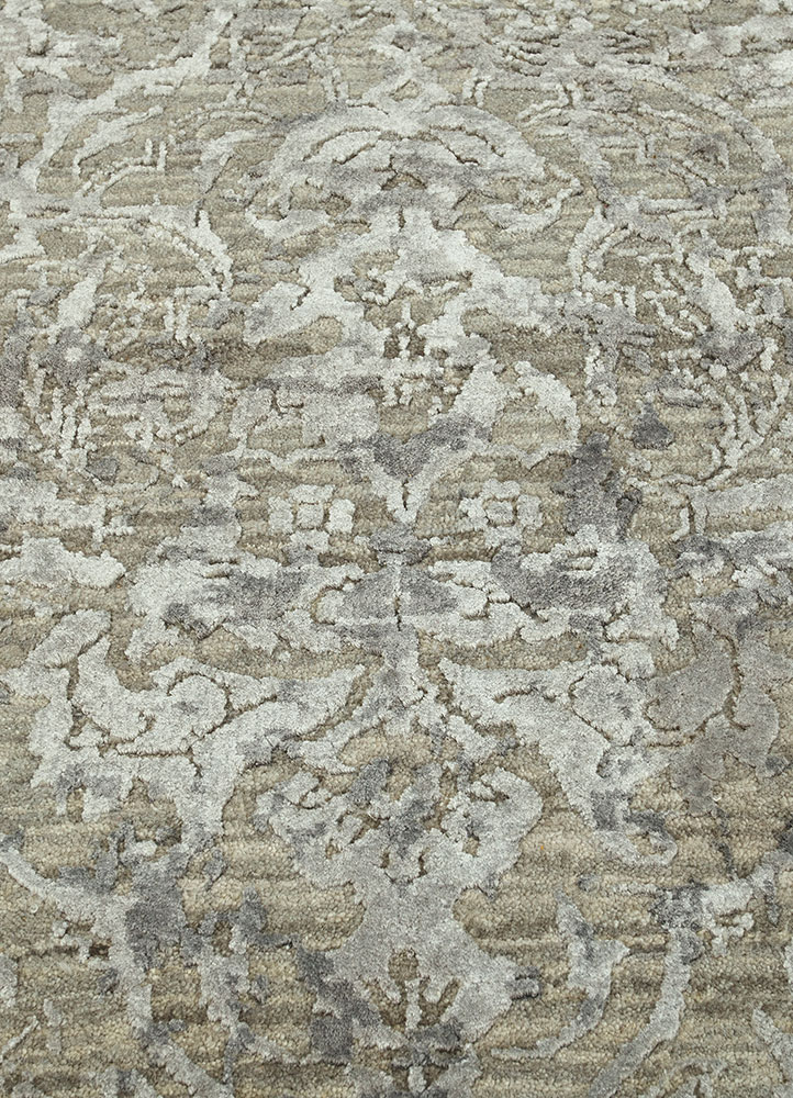 chaos theory by kavi beige and brown wool and bamboo silk hand knotted Rug - CloseUp