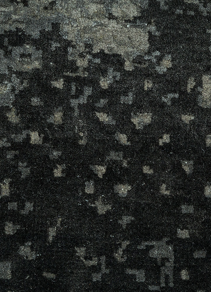 project error by kavi grey and black wool and bamboo silk hand knotted Rug - CloseUp