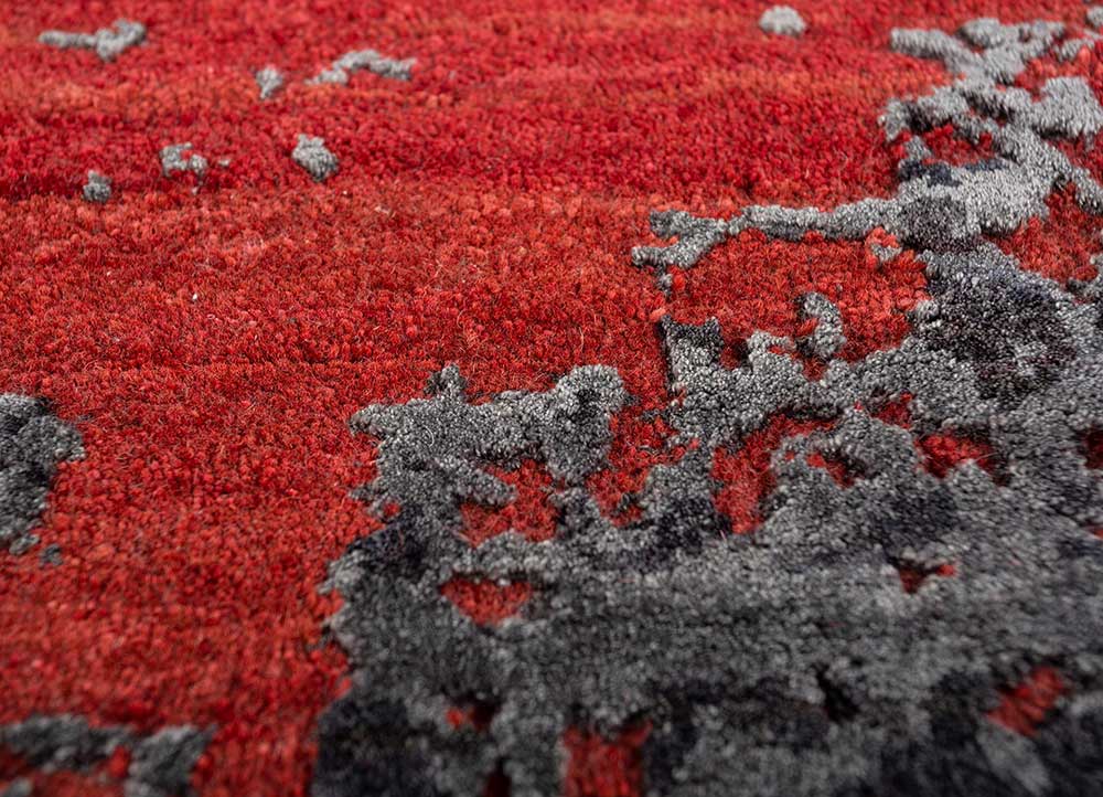 project error by kavi red and orange wool and bamboo silk hand knotted Rug - CloseUp