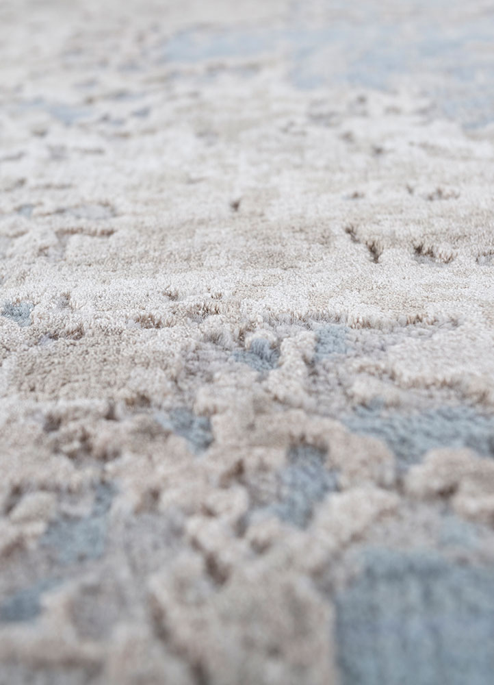 project error by kavi blue wool and bamboo silk hand knotted Rug - CloseUp
