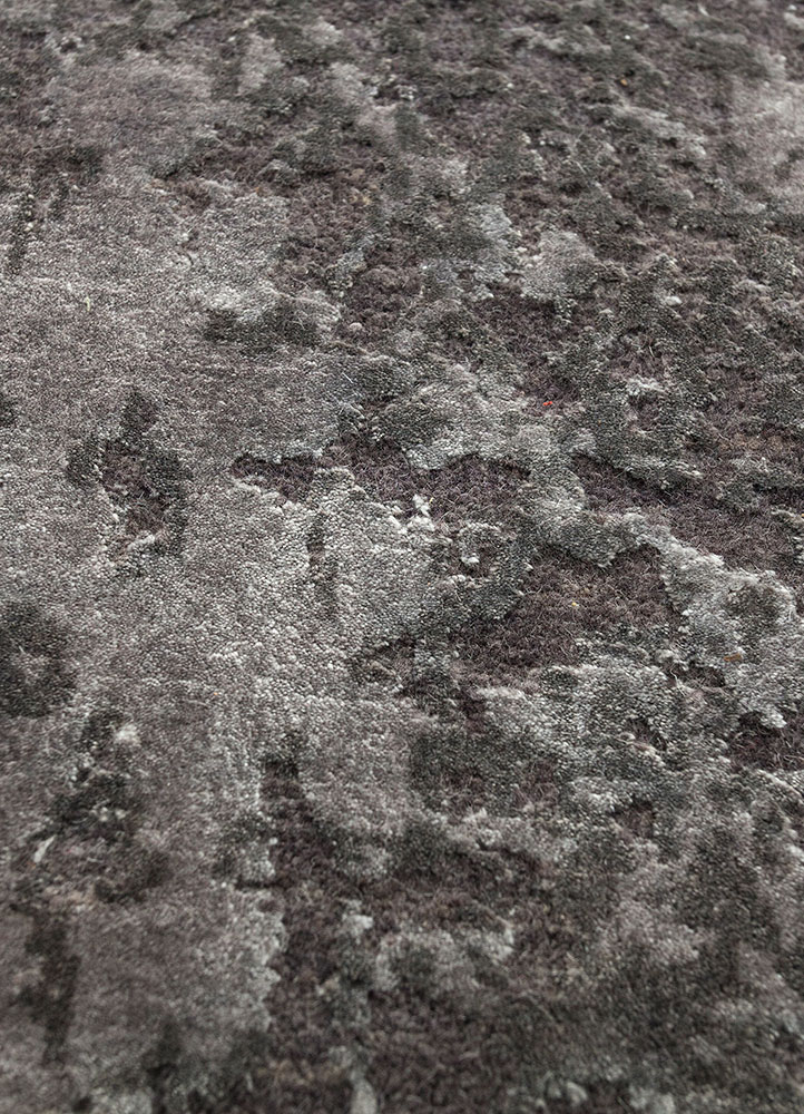 project error by kavi grey and black  hand knotted Rug - CloseUp