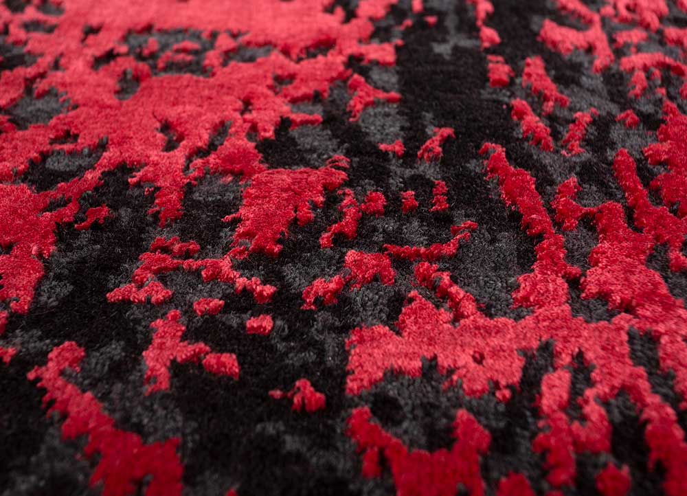 project error by kavi red and orange wool and bamboo silk hand knotted Rug - CloseUp