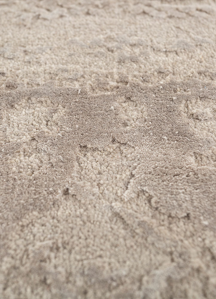 project error by kavi beige and brown wool and bamboo silk hand knotted Rug - CloseUp