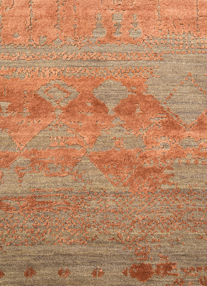 project error by kavi beige and brown wool and bamboo silk hand knotted Rug - CloseUp