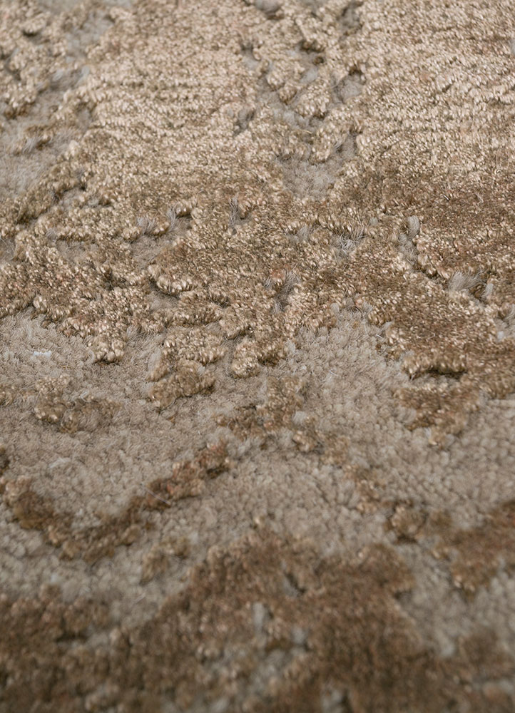 project error by kavi beige and brown wool and bamboo silk hand knotted Rug - CloseUp