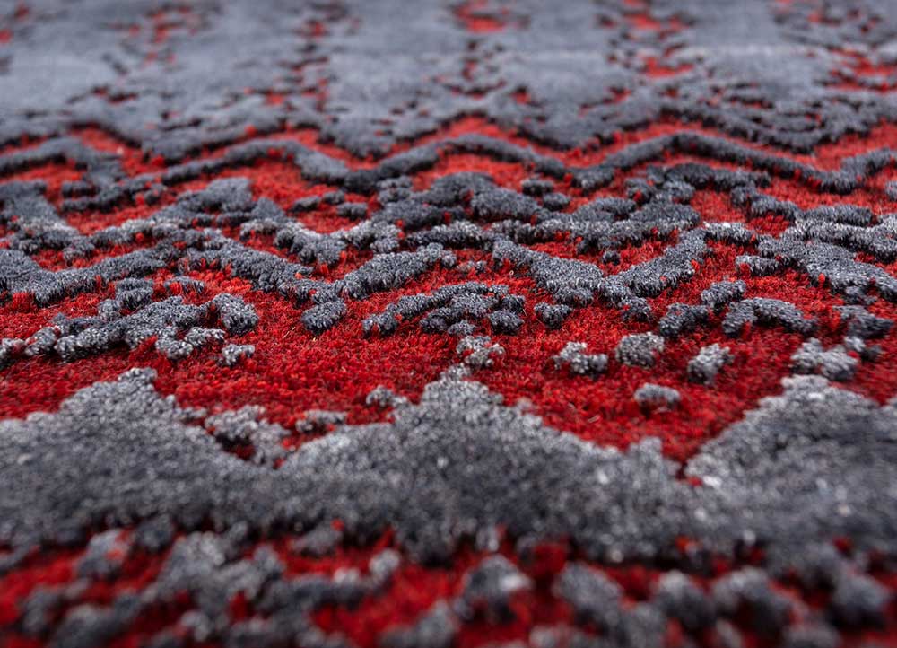 project error by kavi red and orange wool and bamboo silk hand knotted Rug - CloseUp