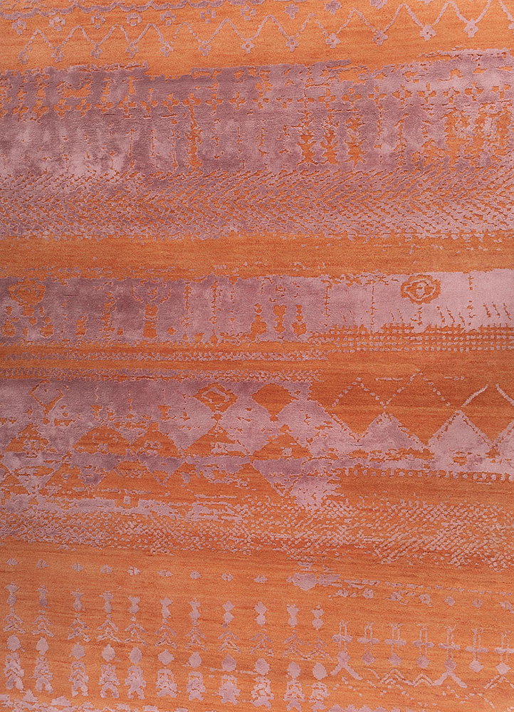aprezo red and orange wool and bamboo silk hand knotted Rug - CloseUp