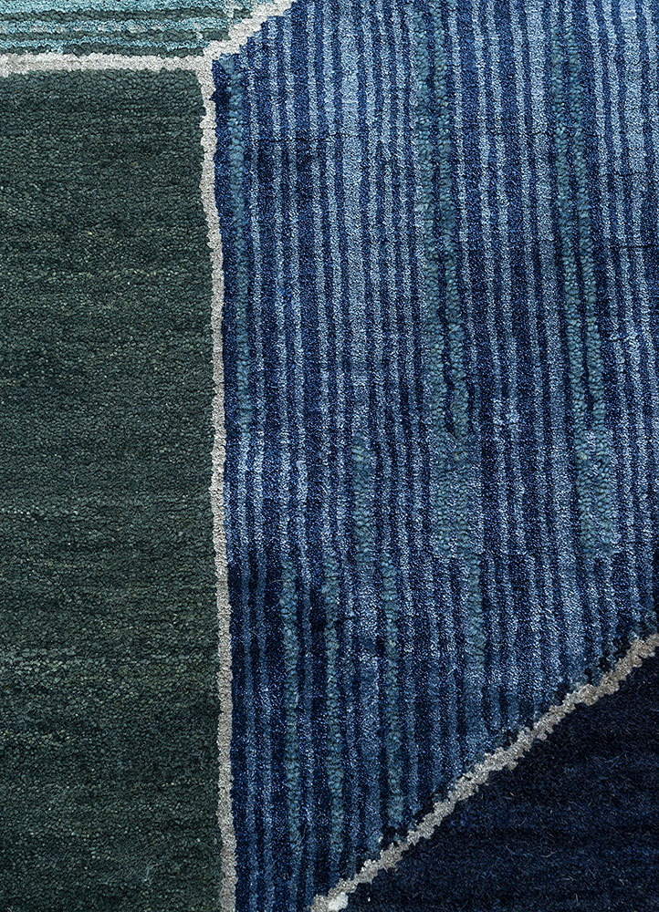 chaos theory by kavi blue wool and bamboo silk hand knotted Rug - CloseUp