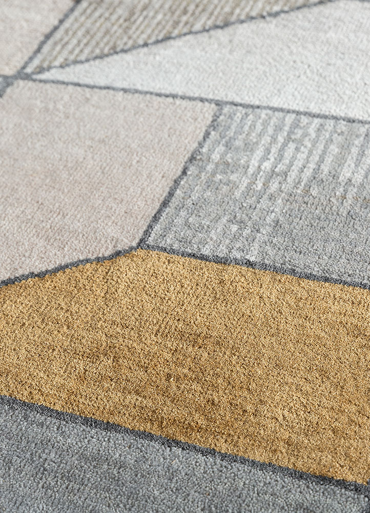 chaos theory by kavi grey and black wool and bamboo silk hand knotted Rug - CloseUp