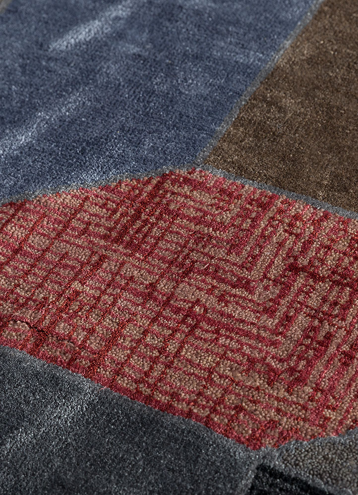 chaos theory by kavi grey and black wool and bamboo silk hand knotted Rug - CloseUp