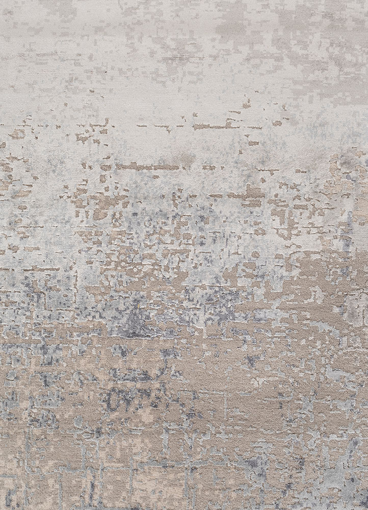 chaos theory by kavi beige and brown wool and bamboo silk hand knotted Rug - CloseUp