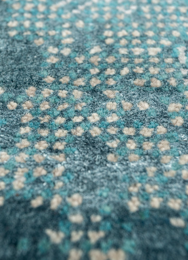 afterglow by kavi blue wool and bamboo silk hand knotted Rug - CloseUp