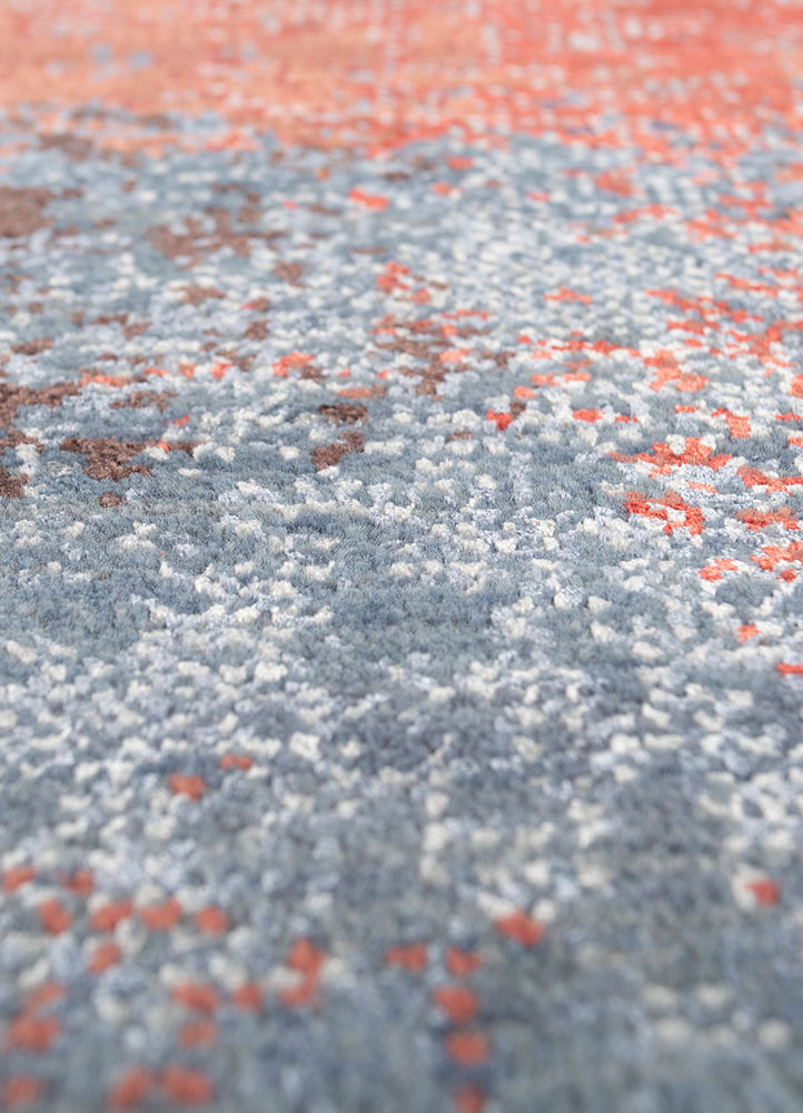 afterglow by kavi red and orange wool and bamboo silk hand knotted Rug - CloseUp