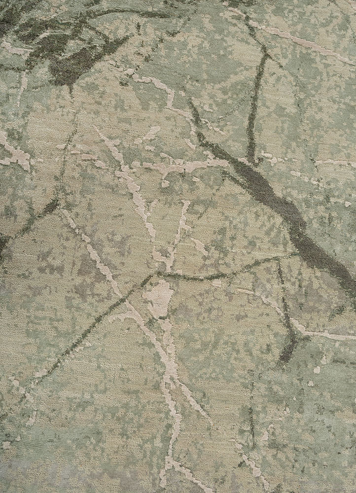 urban pause by kavi green wool and bamboo silk hand knotted Rug - CloseUp