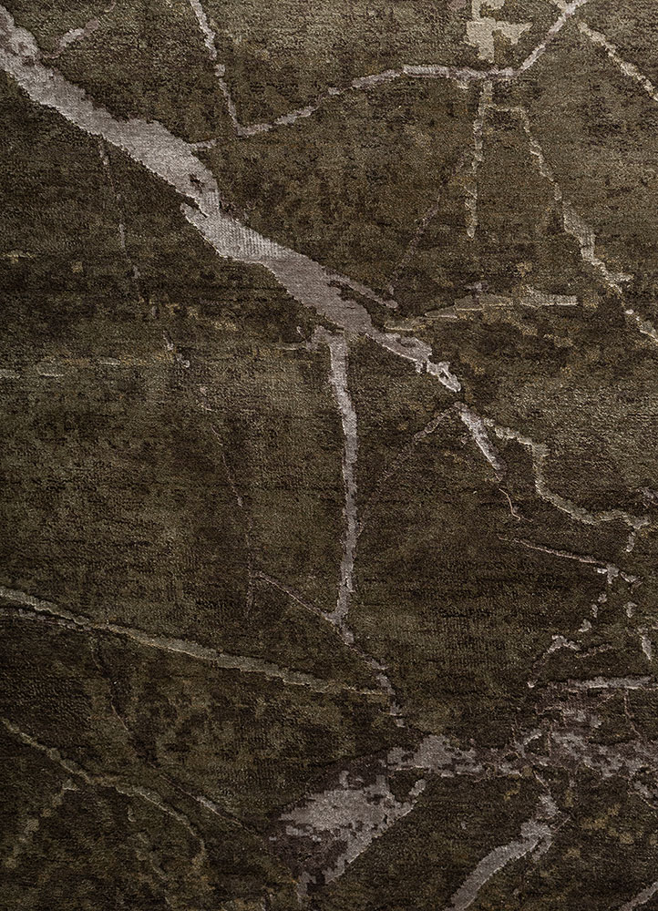 urban pause by kavi grey and black wool and bamboo silk hand knotted Rug - CloseUp