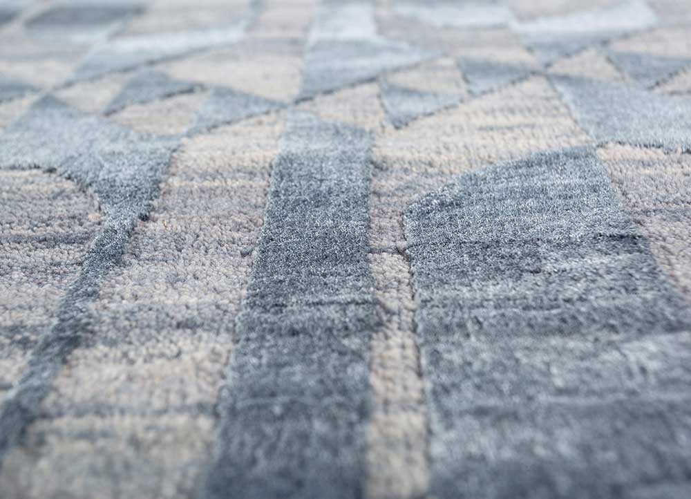 project error by kavi blue wool and bamboo silk hand knotted Rug - CloseUp