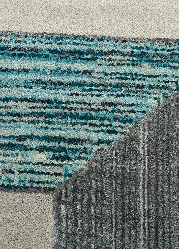 chaos theory by kavi grey and black wool and bamboo silk hand knotted Rug - CloseUp