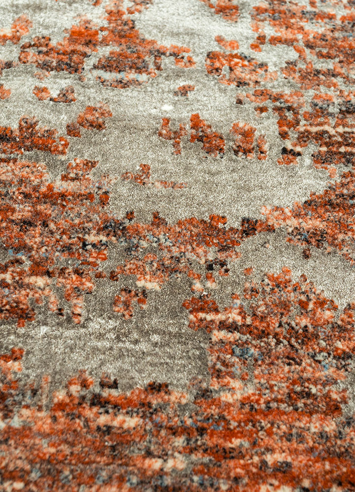 chaos theory by kavi red and orange wool and bamboo silk hand knotted Rug - CloseUp