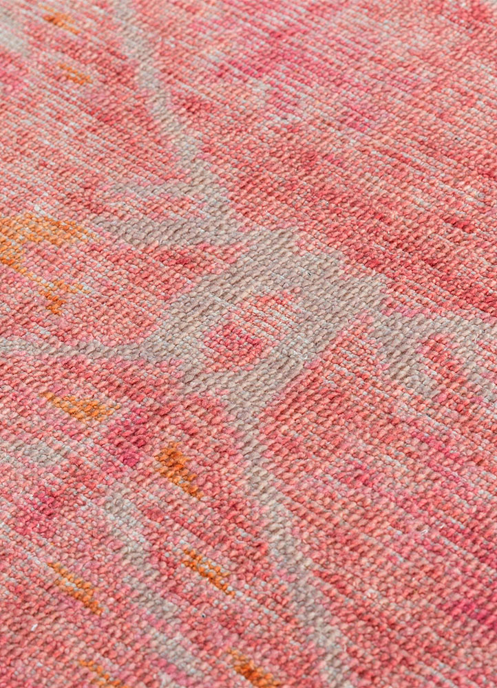 erbe red and orange wool hand knotted Rug - CloseUp