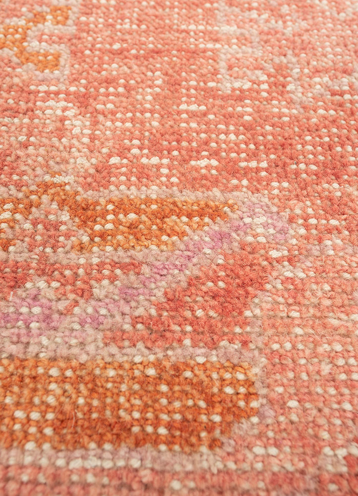 erbe red and orange wool hand knotted Rug - CloseUp