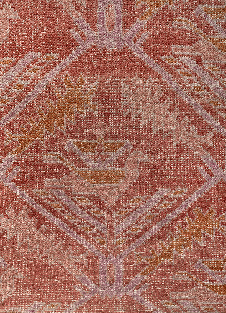 erbe red and orange wool hand knotted Rug - CloseUp